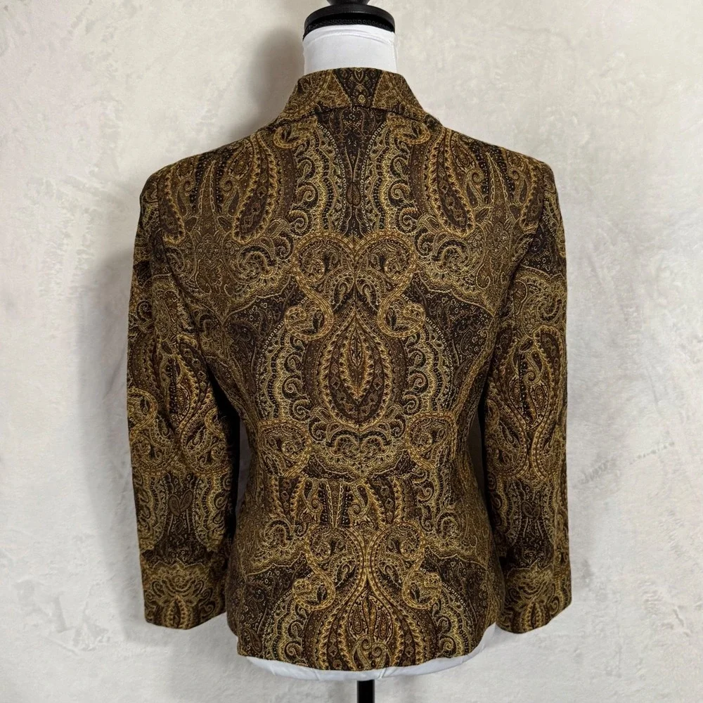 Vintage Paisley Tapestry Blazer Brown Gold Tailored Jacket 12 P Fits Sz Medium P